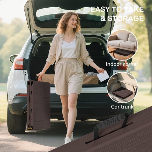 VSOAEIL Folding Table 4 Foot for Indoor Outdoor, Portable Heavy Duty Fold-in-Half Utility Small Plastic Adjustable Height Folding with Carrying Handle for Picnic Camping and Party, Brown