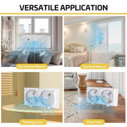 Shop-Air 9" Twin Window Fan with Manually Reversible Airflow – 2-Speed Settings, High Airflow 300 CFM, Quiet Cooling, Adjustable Accordion Expanders, Ideal for Home & Office