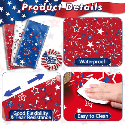 Patriotic Tablecloth Set by [Brand Name] - 3 Pcs Red, White & Blue Disposable Table Covers | 54 x 108 Inch for 4th of July & Memorial Day Celebrations