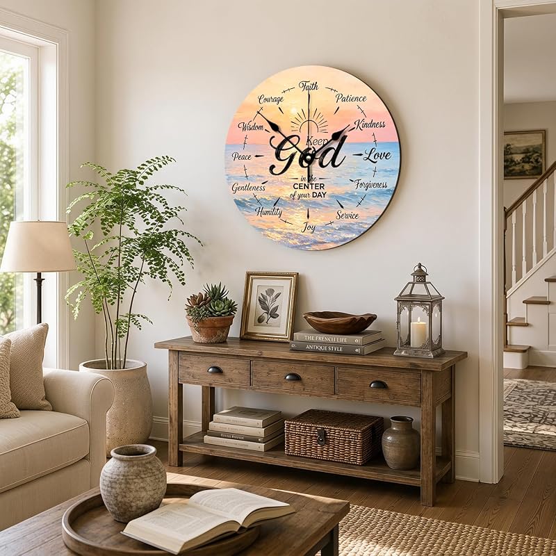 12 Inch Bible Verse Clock Put God First - Christian Wall Clock, Silent Non-Ticking