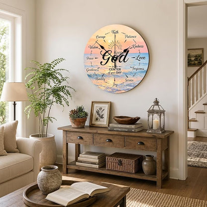 12 Inch Bible Verse Clock Put God First - Christian Wall Clock, Silent Non-Ticking