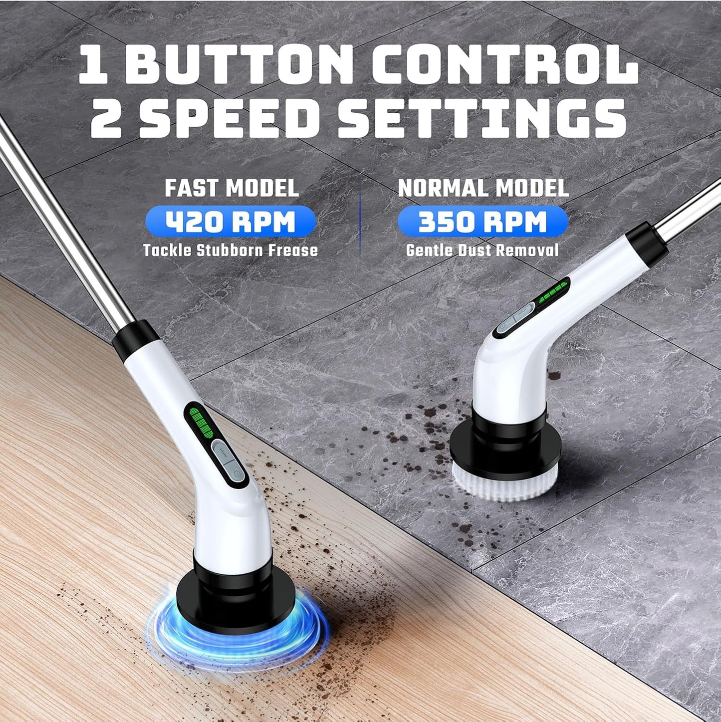 Skiennix Electric Spin Scrubber - Cordless Power Cleaner with Long Handle & 7 Brush Heads | IPX7 Waterproof