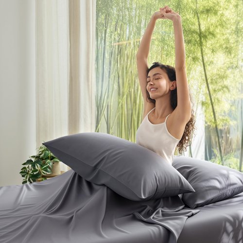 Bedsure Zipper Pillow Cases Standard Size, Cooling Pillow Cases Set of 2, Rayon Derived from Bamboo Cooling Pillowcase for Hot Sleepers, Soft & PureWoven Pillow Covers, Gift, Dark Grey, 20x26 Inches