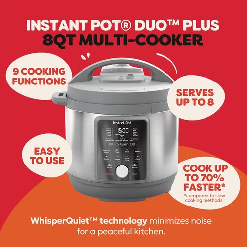 Instant Pot 8-Quart Electric Pressure Cooker - Whisper Quiet 9-in-1 with Stainless Steel Finish | Over 800 Recipes