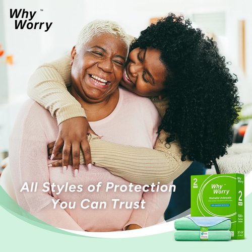 WhyWorry Washable Bed Pads for Adult Incontinence, 34" x 36" (Pack of 2) Washable Pee Pads for Bed Wetting, Heavy Absorbency Reusable Underpads for Elderly & Kids, Waterproof Mattress Protector, Green