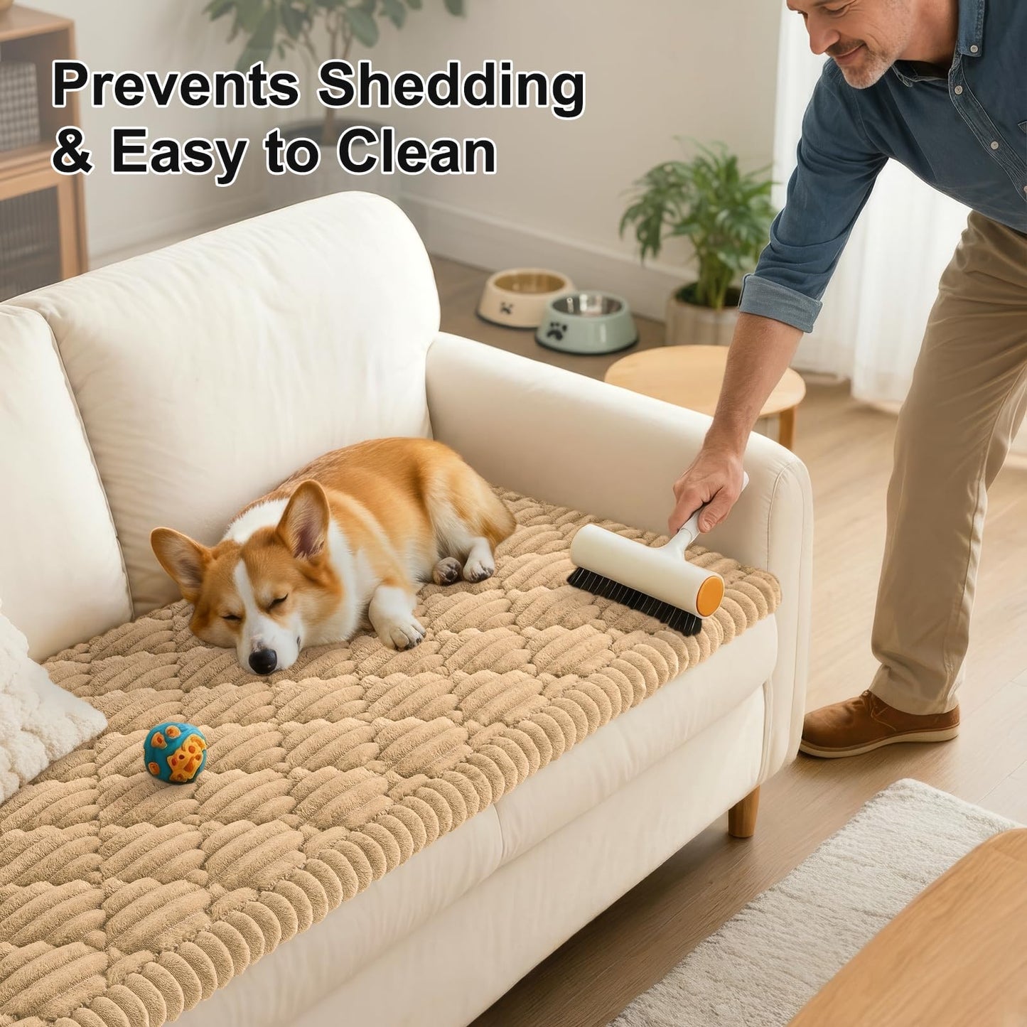 Smiry Pet Couch Covers for Dogs Washable, Non-Slip Fuzzy Couch Covers for 3 Cushion Sofa Pet Friendly, Soft Thick Furniture Protector Sofa Slipcover Mat for Dogs (Camel, 27.6" x 59")