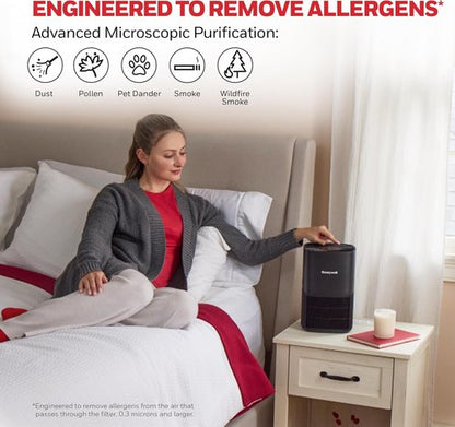 Honeywell HEPA Air Purifier - Compact Design for Small Rooms, 530 Ft² Coverage, 3-in-1 Filter, Black | Reduces Pet Dander, Smoke & Odors
