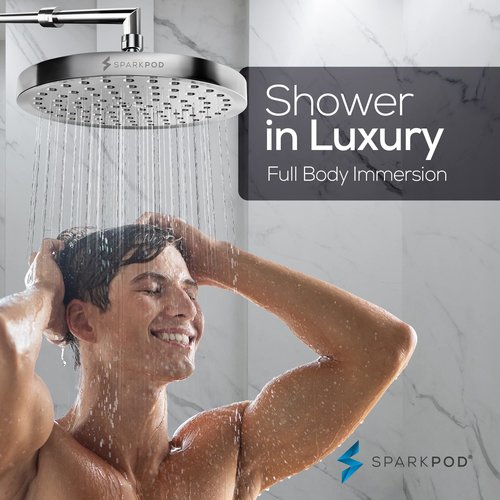 SparkPod Shower Head - High Pressure Rain - Premium Quality Luxury Design - Easy Clean Adjustable Replacement for Your Bathroom Shower Heads (Luxury Polished Chrome, 8 Inch Round)