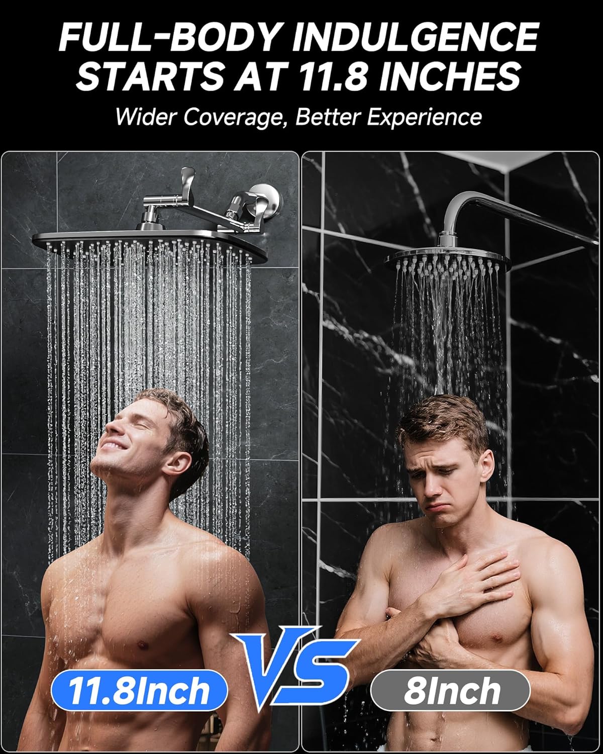 Veken 11.8" Rain Shower Head - Rectangular Stainless Steel Showerhead with Adjustable Arm & High Pressure | Chrome Finish