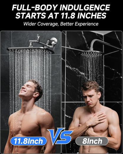 Veken 11.8" Rain Shower Head - Rectangular Stainless Steel Showerhead with Adjustable Arm & High Pressure | Chrome Finish