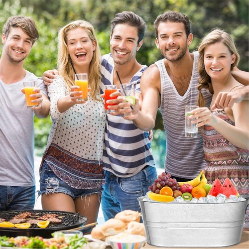 4 Pack Galvanized Tub Ice Bucket, 3 Gallon Large Metal Drink Buckets for Parties & Bars, Beer Beverage Tub with Carry Handles for Champagne, Cocktails, Wine Cooling, Mimosa Supplies