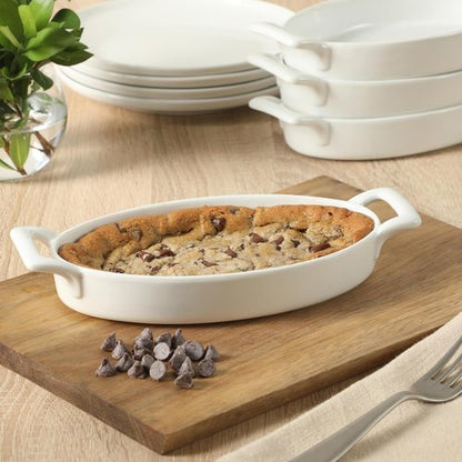 Gibson Home Oval Au Gratin Baking Dishes - 4-Piece Set, 15 oz Oven Safe Ceramic Casserole Dishes, White