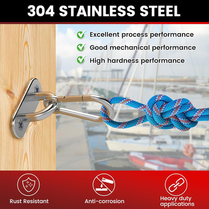 Sprookber 304 Stainless Steel Pad Eye Snap Hooks - Heavy Duty M5 Ceiling Hooks | 500 lb Capacity Set of 8