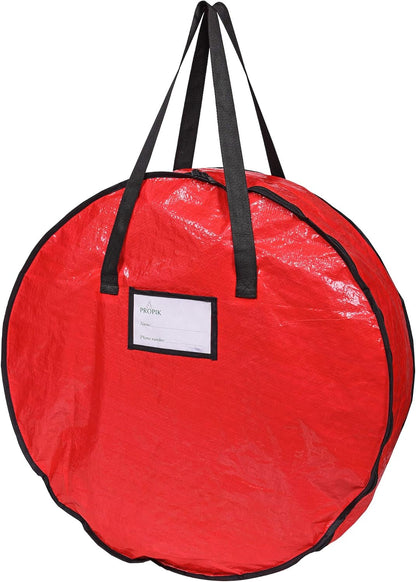 ProPik Christmas Wreath Storage Bag - Heavy-Duty Tear Resistant Holiday Container - 36” X 8” (Red)
