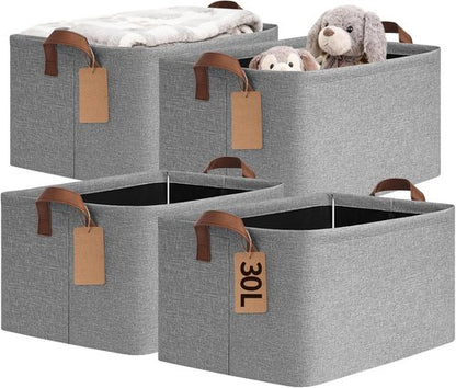 CHICVITA Large Storage Baskets - Foldable Organizers for Clothes & Toys | 16.8" x 11" x 9.8", Gray