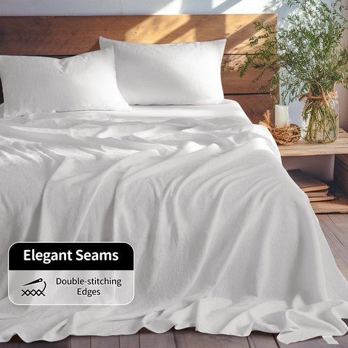 LBRO2M 100% Pure Linen Sheet Set Deep Pocket Up to 16" Bed Sheets Sets, Natural Flax Beddings Soft, Breathable, Comfortable for All Seasons 4 Pcs Sheet Set King Size, White