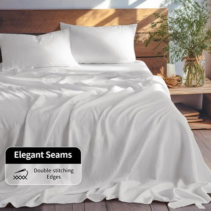 LBRO2M 100% Pure Linen Sheet Set Deep Pocket Up to 16" Bed Sheets Sets, Natural Flax Beddings Soft, Breathable, Comfortable for All Seasons 4 Pcs Sheet Set King Size, White