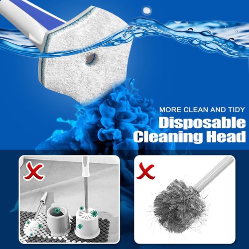 JEHONN Disposable Toilet Brush Set - 48 Cleaner Refills & Wall Mounted Holder - Blue Bathroom Cleaning System