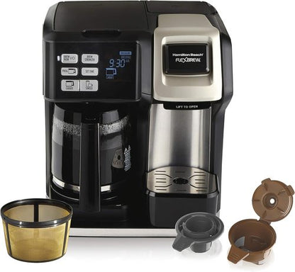 Hamilton Beach FlexBrew Coffee Maker - Versatile 2-Way Brewing for K-Cup Pods & Grounds | Black & Silver