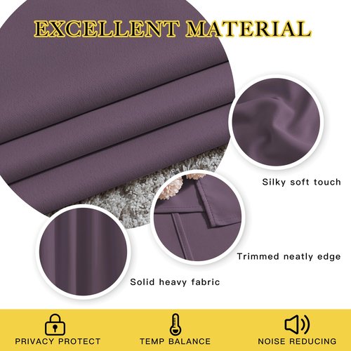 NICETOWN Plum Curtains and Drapes for Living Room - Extra Long Room Darkening Thermal Insulated Solid Window Blackout Draperies (Plum, 1 Pair, 52 x 95-Inch)