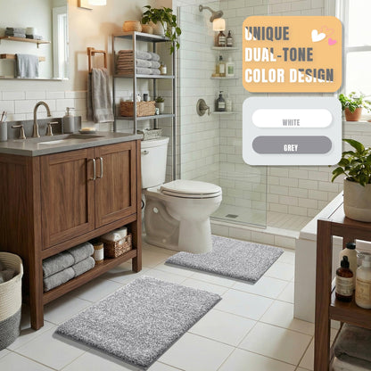 Yimobra Anti-Fatigue Non Slip Bathroom Rugs – Cushioned Dense Elastic Microfiber Bath Mat for Pressure Relief, Comfort for Tired Feet, Soft Absorbent Machine Washable, 24" x 17", Grey and White