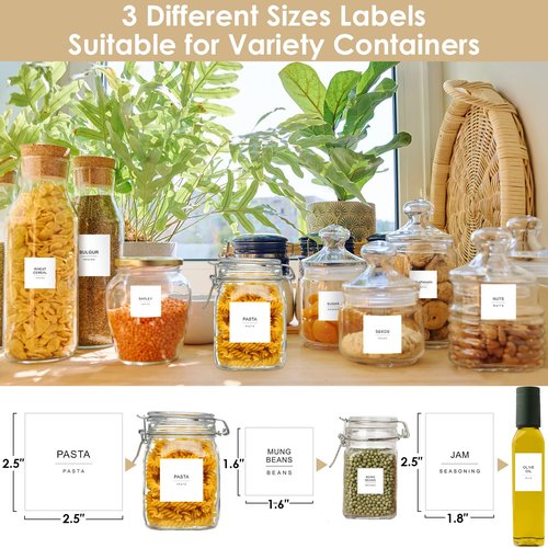 Cludoo 434 Pcs Kitchen Pantry Labels for Food Containers with DIY Blank Labels,3 Sizes Preprinted Minimalist Waterproof Pantry Labels, Kitchen Organization Labels for Jar, Bottles,Boxes
