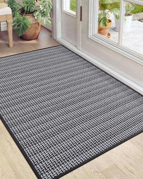 DEXI Door Mat Front Entryway Rugs, Non Slip Rubber Backing Doormat, Absorbent Thin Washable Carpet for Inside House Entrance, 32x48, Black