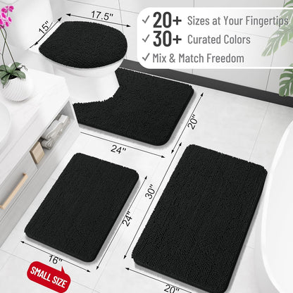 OLANLY Bathroom Rugs - Extra Soft Chenille Bath Mats | 30x18, Quick Dry, Machine Washable, Black