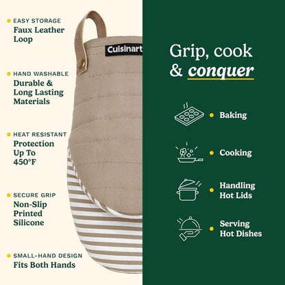 Cuisinart Mini Oven Mitts - Heat-Resistant 5.5” x 8” Kitchen Mitts with Non-Slip Silicone & Cotton Filling