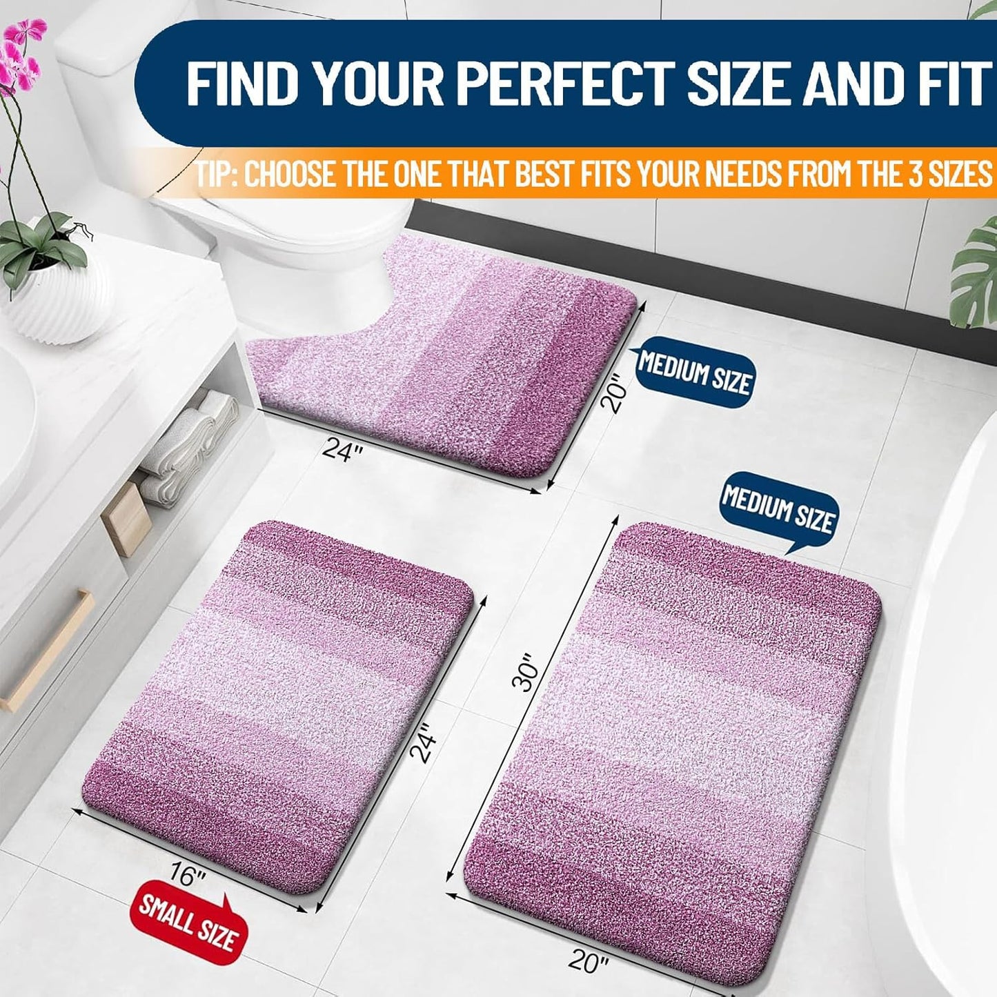OLANLY Bathroom Rugs - Extra Soft Microfiber Mat with Rubber Backing | Quick Dry, Washable, 30x20, Pinkish-Purple