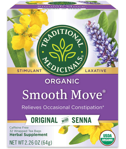 Traditional Medicinals Tea, Organic Smooth Move, Relieves Occasional Constipation, Senna, 32 Count (Pack of 3)