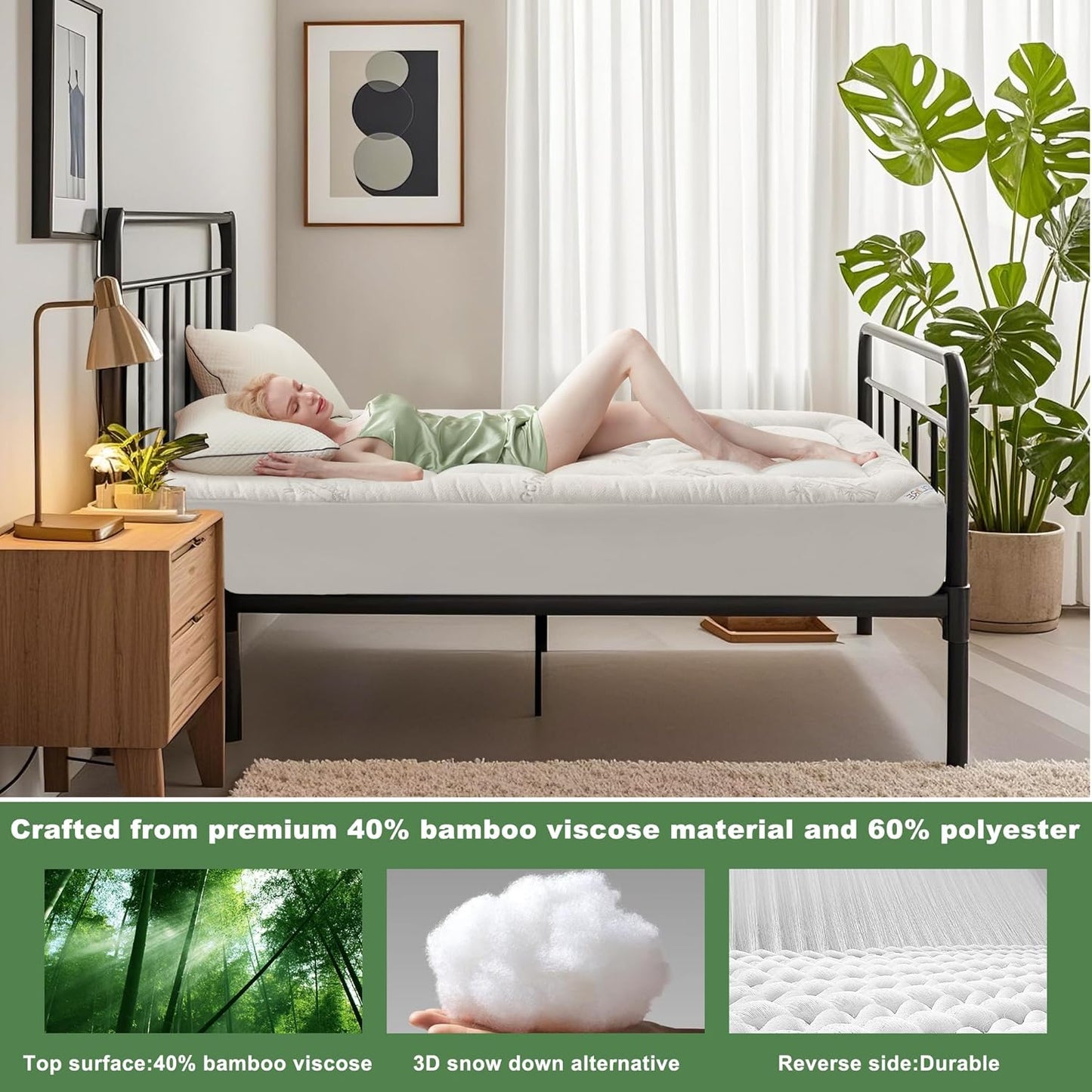 BEDLORE Twin XL Mattress Topper - Soft Bamboo Viscose Pillow Top for Deep Pocket Comfort | Ideal for College Dorms