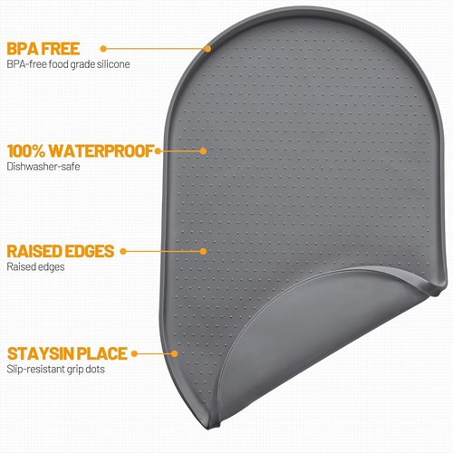 Hubulk 100% Waterproof Silicone Pet Feeding Mat - Raised Edge for Food & Water | Gray, 19" L x 12" W