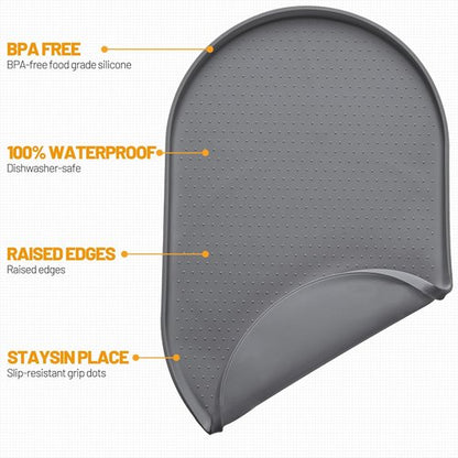 Hubulk 100% Waterproof Silicone Pet Feeding Mat - Raised Edge for Food & Water | Gray, 19" L x 12" W