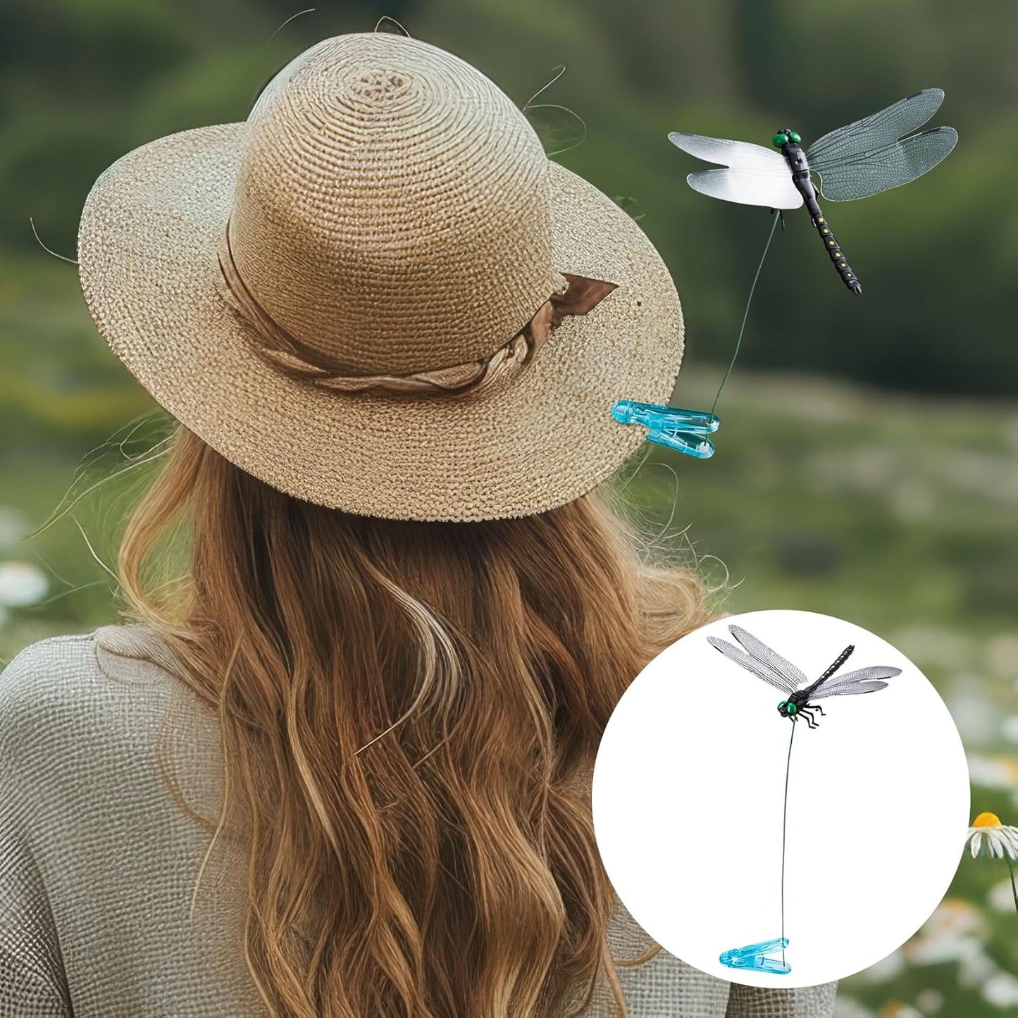 Skiennix Dragonfly Clips - 2pcs 3D Simulation Hat Clips for Outdoor Garden Decor | Scare Devices