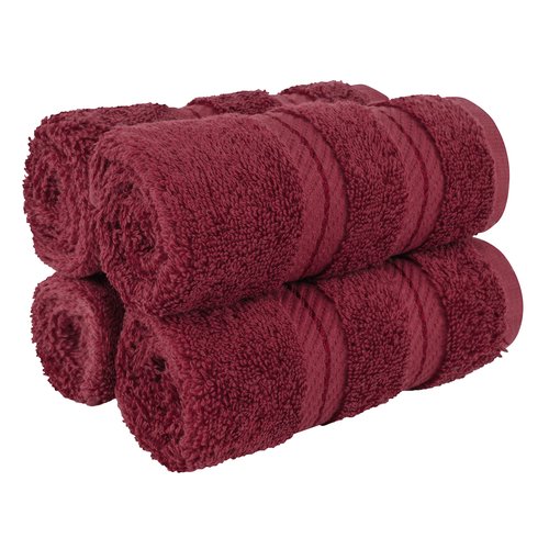 American Soft Linen Luxury Washcloths for Bathroom, 600 GSM 100% Cotton 4 Piece Turkish Wash Cloth Set, 13x13 in Soft Rags for Body and Face, Bordeaux Washcloths