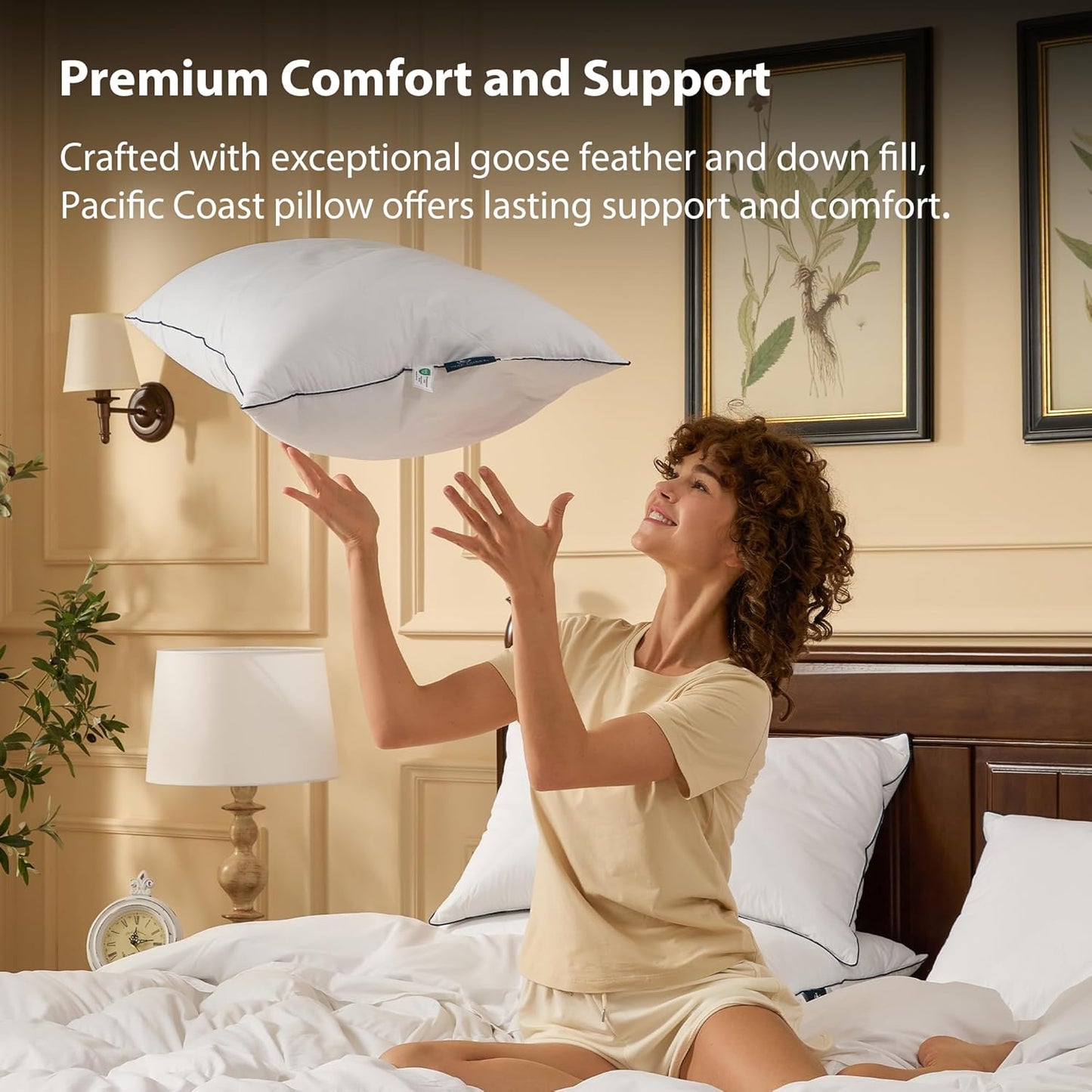 Pacific Coast Premium Goose Feather & Down Bed Pillows - Hotel Quality, Medium Support for Side & Back Sleepers | Standard Size 1-Pack