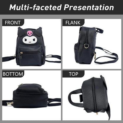 Umini Cute Cartoon Crossbody Backpack - Black, Adjustable Strap, Small PU Leather Bag