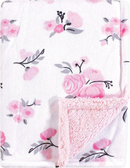 Hudson Baby Plush Mink & Sherpa Blanket - Soft Pink Floral Design | Perfect for Infants