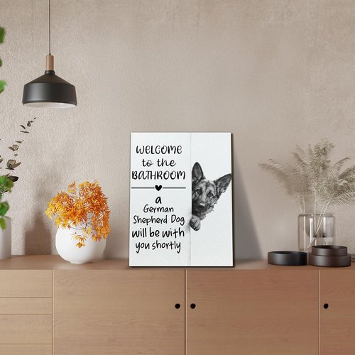 EGVQK German Shepherd Wall Art - Funny Bathroom Canvas Decor | 11x14 Inch Dog Gift