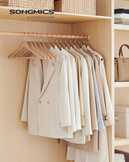 SONGMICS Wooden Hangers - Non-Slip Coat Hangers with Pants Bar & 360° Swivel Hooks | Pack of 24