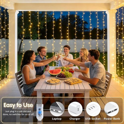 JMEXSUSS 200 LED Curtain Lights - Warm White Fairy Lights with Remote | 6.5ft x 6.5ft for Wedding & Party Decor