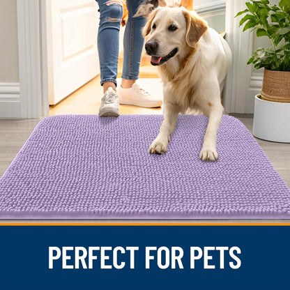OLANLY Dog Door Mat - Absorbent Non-Slip Washable Chenille Mat for Muddy Paws | 48x30, Lavender