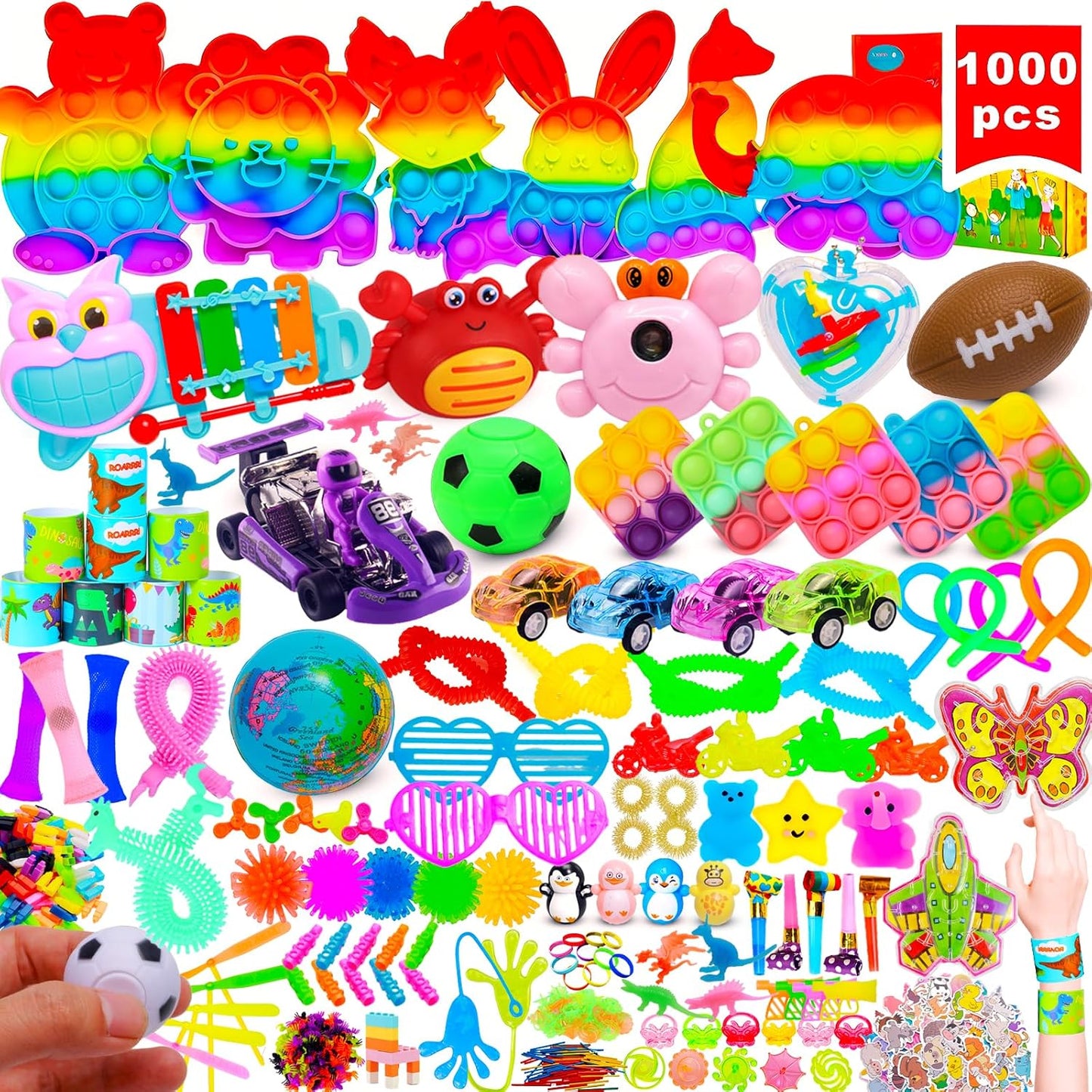 Skiennix Kids Party Favors - 1000 Pcs Fidget Toys Pack for Classroom Prizes & Stress Relief
