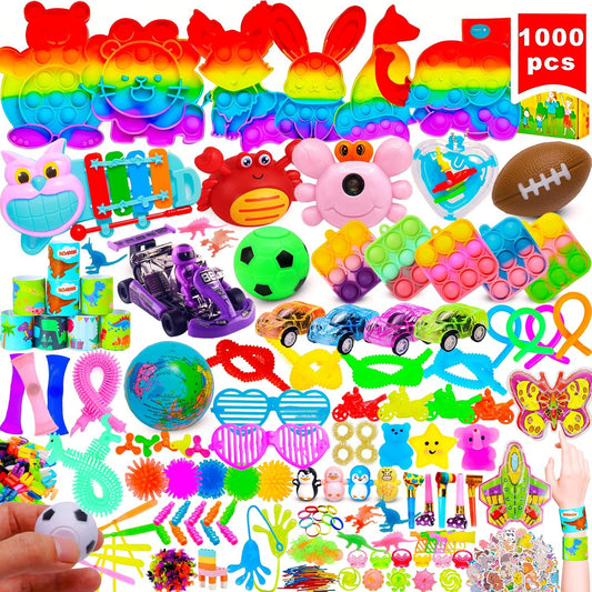 Skiennix Kids Party Favors - 1000 Pcs Fidget Toys Pack for Classroom Prizes & Stress Relief