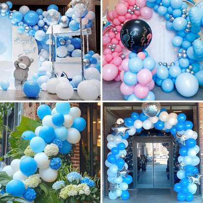 RUBFAC Light Blue Balloons - 129-Piece Set in Various Sizes for Graduation & Baby Shower Decor
