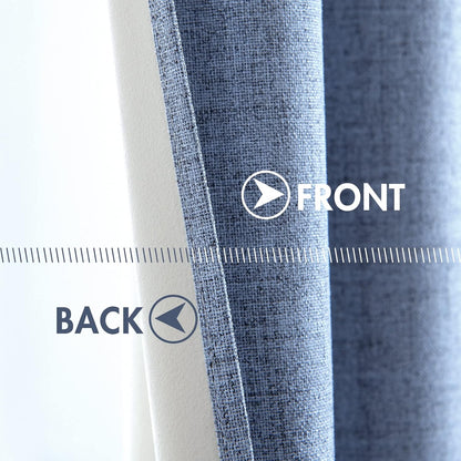 MIULEE Linen Blackout Curtains - 100% Room Darkening Thermal Insulated Grommet Panels | 42" x 90" Stone Blue (2 PCs)