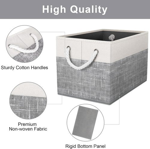 Fab Totes Storage Bins - 3-Pack Foldable Organizing Baskets for Toys & Books | Large White & Grey