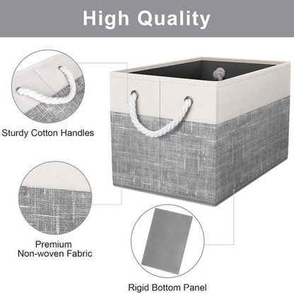 Fab Totes Storage Bins - 3-Pack Foldable Organizing Baskets for Toys & Books | Large White & Grey