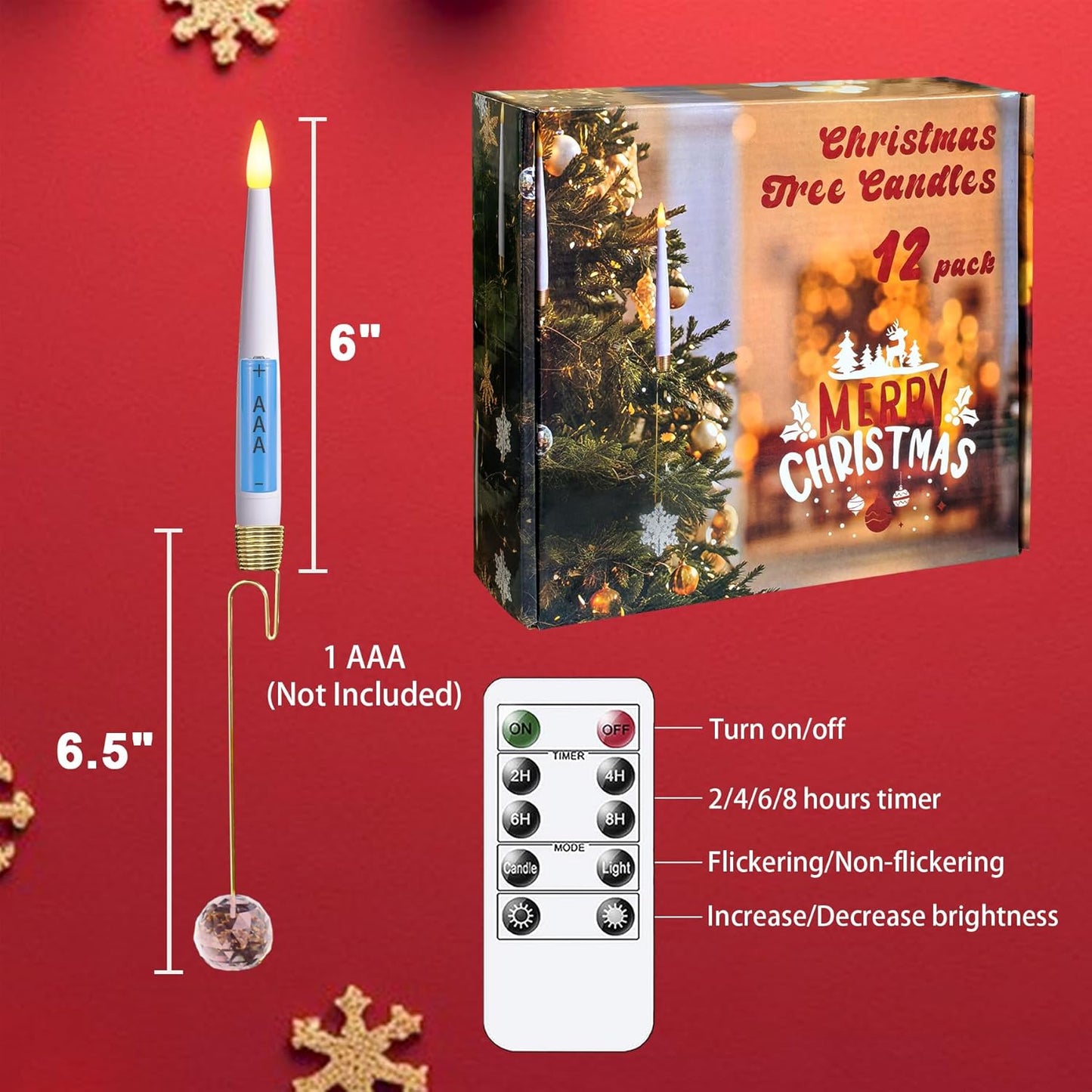 Yeelida LED Flameless Taper Candles - Pack of 12 with Remote & Timer | 0.5" x 6" White Warm Light